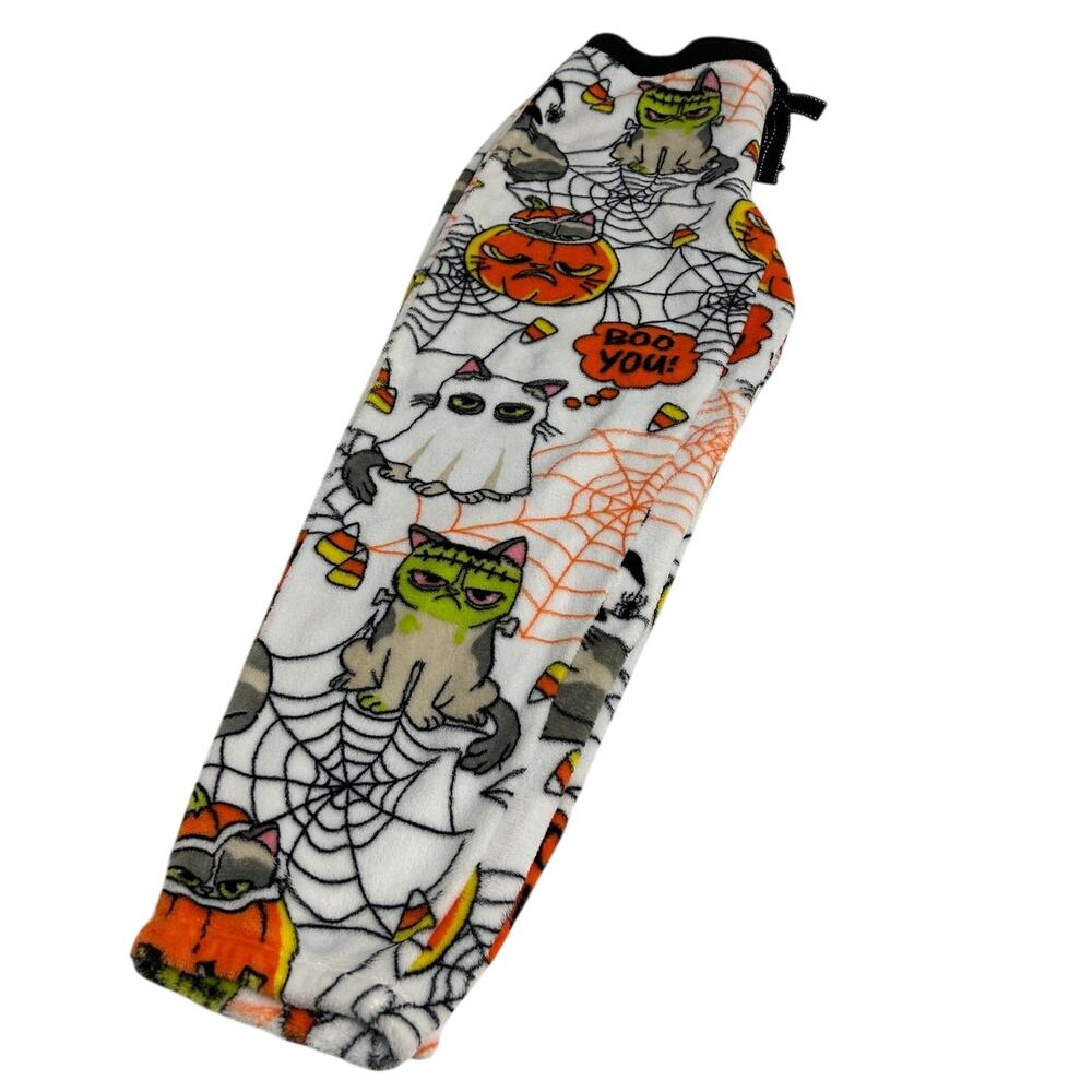 Grumpy Cat sz L 12-14 Halloween Fuzzy Fleece pajama pants Boo You